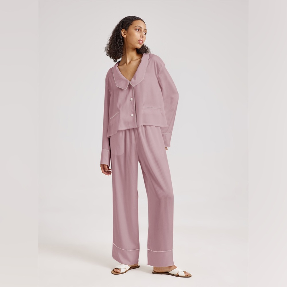 Nap Statement Collar Cropped Pajama Top and Bottom Set